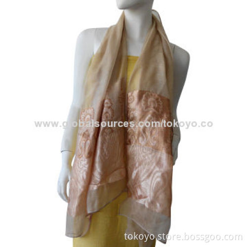 Silk scarf with floral pattern yarn dyed on both ends, measures 180*70cm + over locked